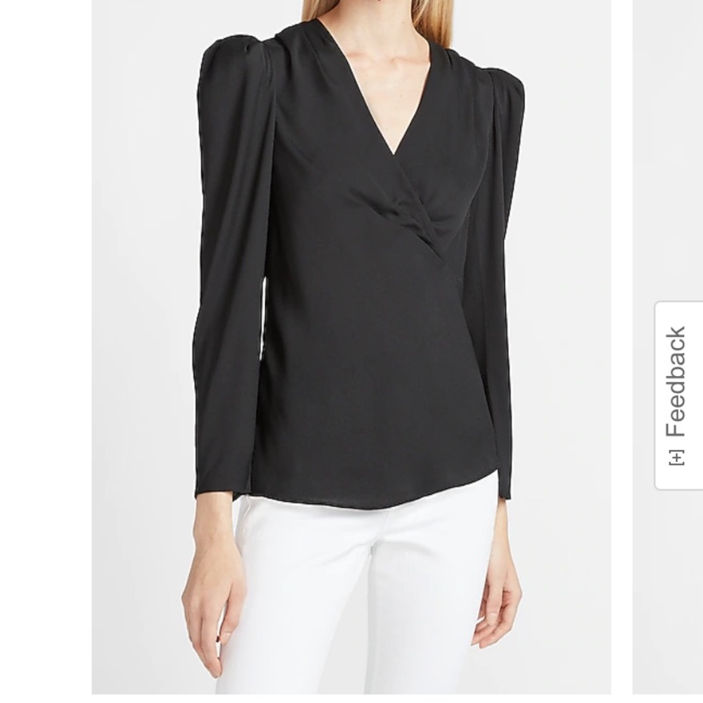 Express Pleated Puff Sleeve Deep V Top